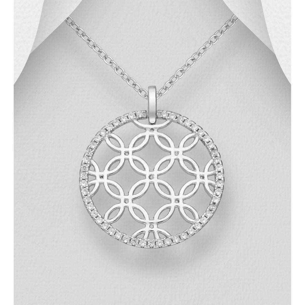 Sterling Silver & Cubic Zirconia Round Pendant Necklace - White