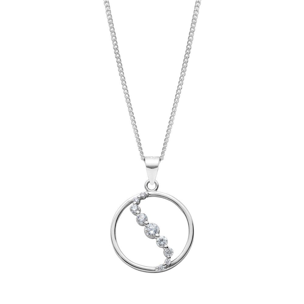 Sterling Silver & Cubic Zirconia Round Pendant - White