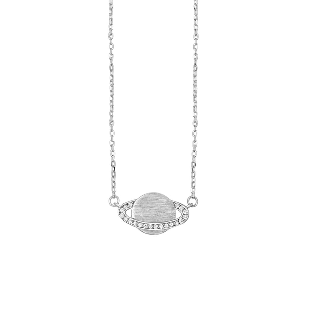 Sterling Silver & Cubic Zirconia Saturn Pendant Necklace - White