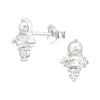 Sterling Silver & Cubic Zirconia Stud Earrings with Pearl