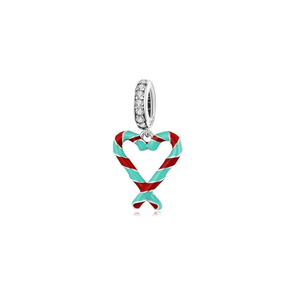 Sterling Silver & Cubic Zirconia Sugar Cane Heart Charm