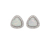 Sterling Silver & Cubic Zirconia Triangular Stud Earrings with Lab-Created White Opal