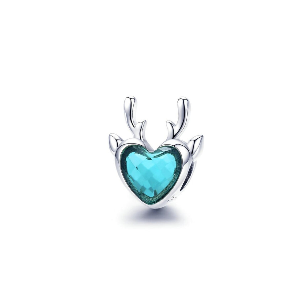 Sterling Silver & Cubic Zirconia & Blue Antler Heart Charm