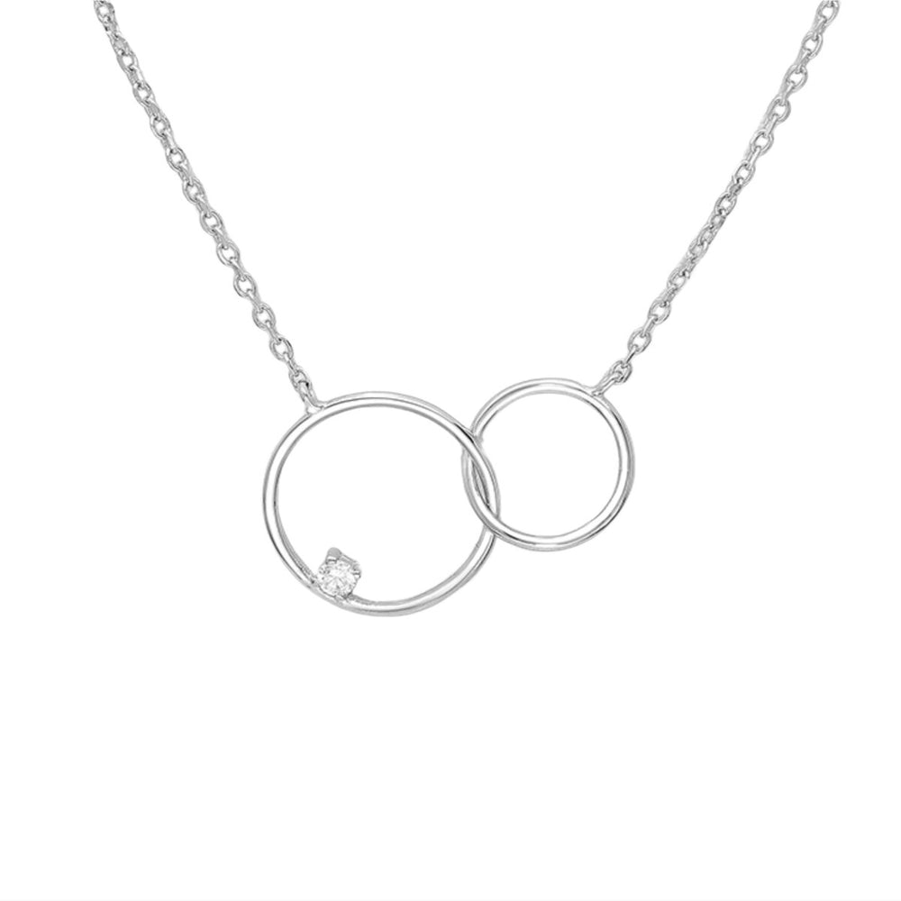 Sterling Silver & Dainty Cubic Zirconia Linked Circle Necklace - Ag Sterling - White