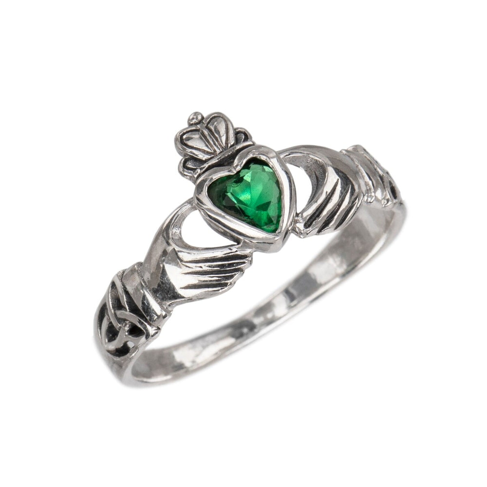 Sterling Silver & Emerald CZ Heart Claddagh Ring