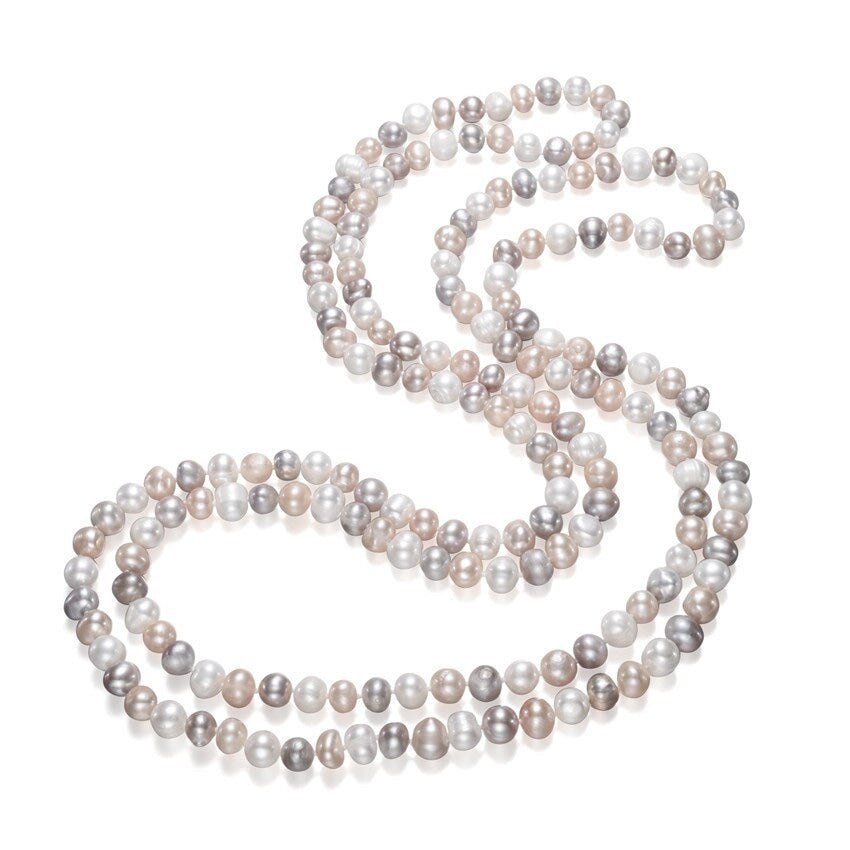 Sterling Silver & Freshwater Pearl Mix Long Necklace - White