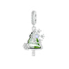 Sterling Silver & Green CZ Christmas Tree with Snowflakes Dangling Charm