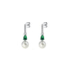 Sterling Silver & Green Cubic Zirconia Drop Earrings with Pearl