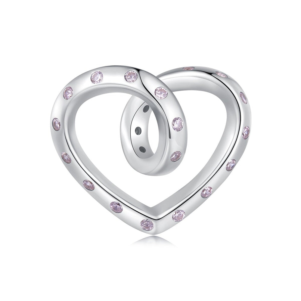 Sterling Silver & Pale Pink CZ Open Twisted Heart Bracelet Charm