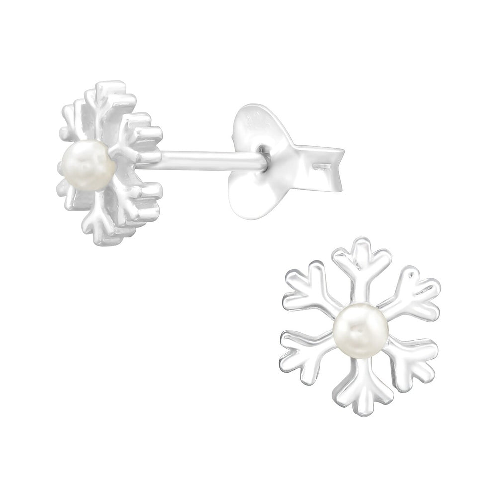 Sterling Silver & Pearl Snowflake Dainty Stud Earrings