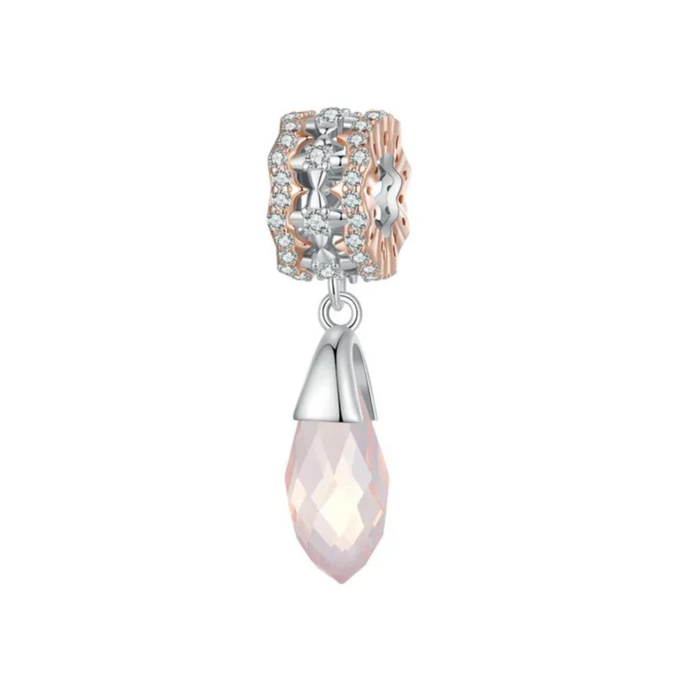 Sterling Silver & Pink Briolette CZ Dangling Charm