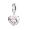 Sterling Silver & Pink CZ Love Heart Dangling Charm