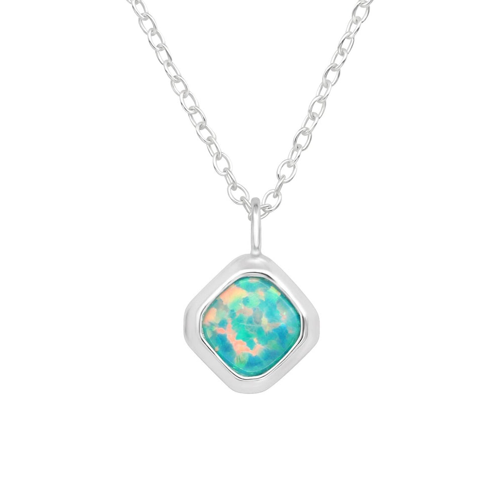 Sterling Silver & Synthetique Turquoise Opal Square Pendant - White