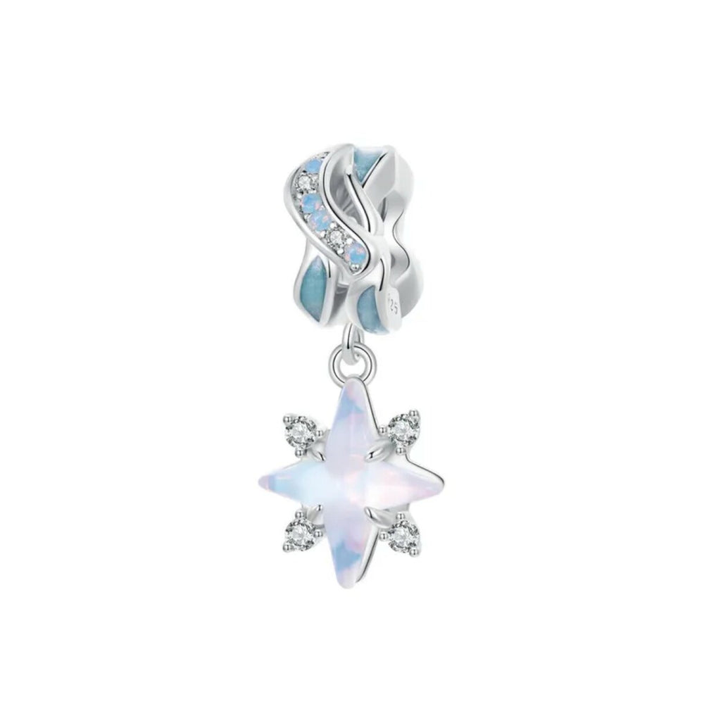 Sterling Silver & White Opal CZ Star Dangling Charm