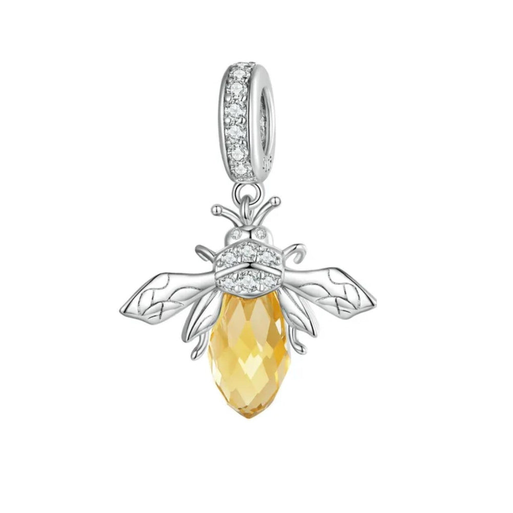 Sterling Silver & Yellow CZ Briolette Crystal Bee Dangling Charm