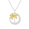 Sterling Silver and 18kt Gold Plated Palm Tree Pendant Necklace with CZ - White