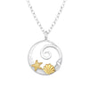 Sterling Silver and 18kt Gold Plated Wave, Shell, and Starfish Pendant Necklace - White