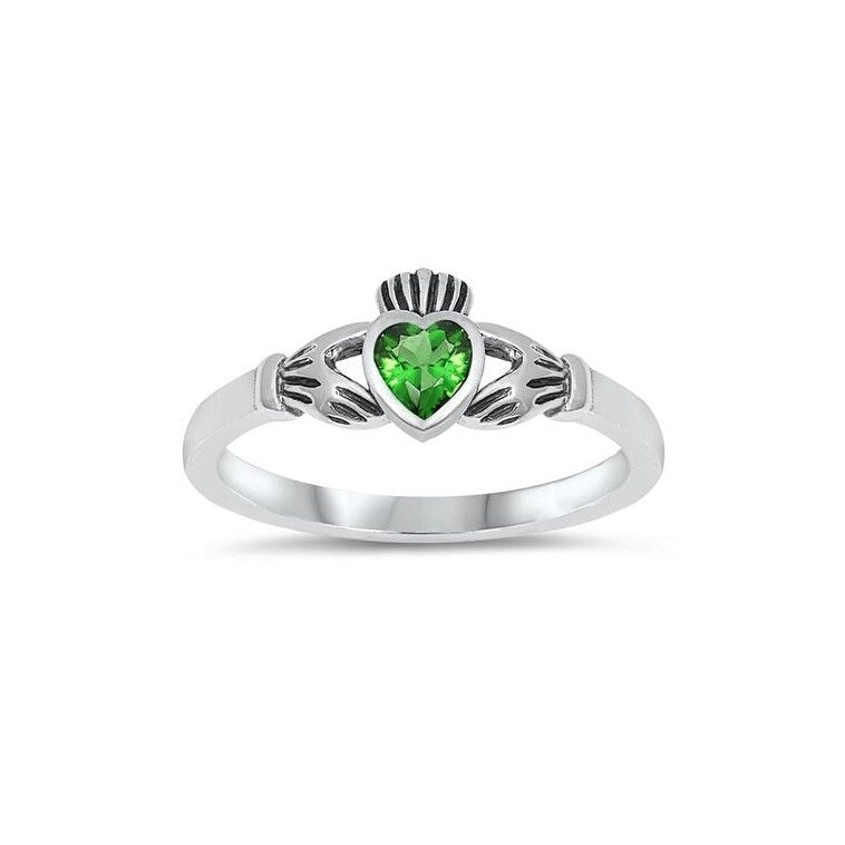 Sterling Silver and Cubic Zirconia Claddagh Ring