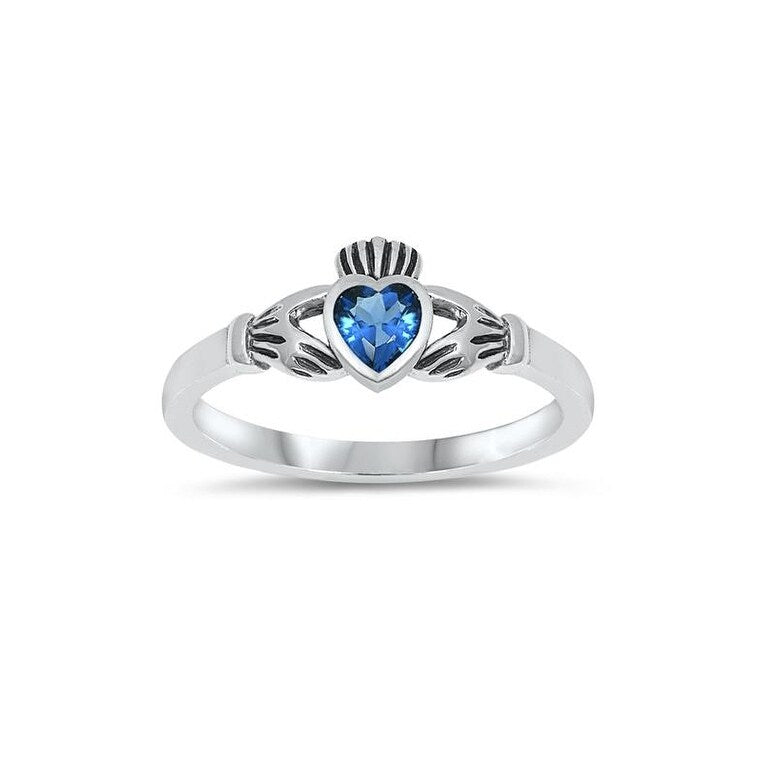 Sterling Silver and Cubic Zirconia Claddagh Ring