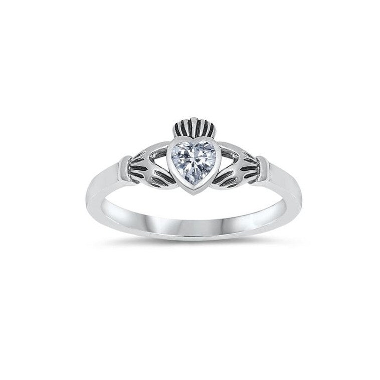 Sterling Silver and Cubic Zirconia Claddagh Ring