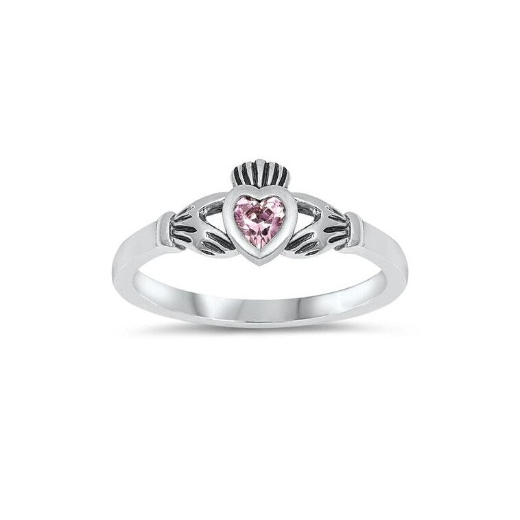 Sterling Silver and Cubic Zirconia Claddagh Ring