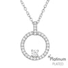 Sterling Silver and Platinum Plated Circle Pave Pendant Necklace - White