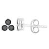 Sterling Silver with Genuine Black Diamond 3- Stone Stud Earrings