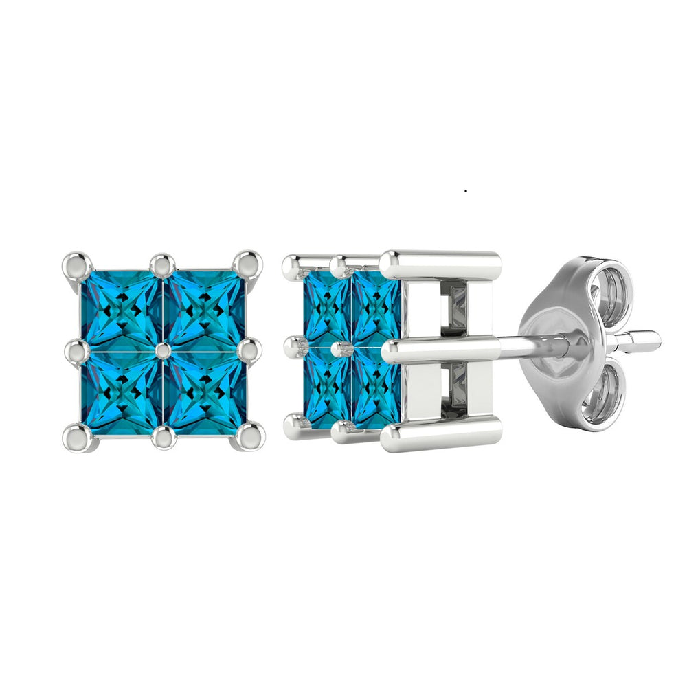 Sterling Silver with Natural Blue Diamond Stud Earrings