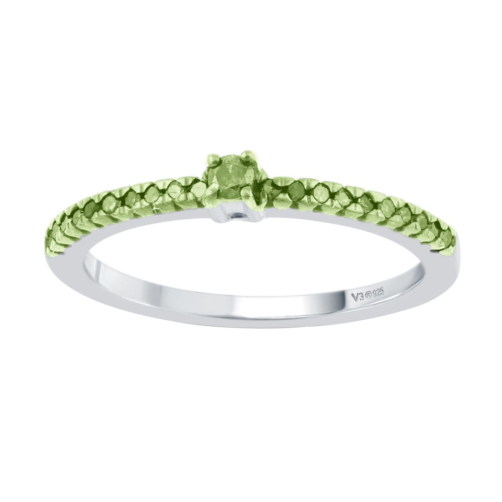 Sterling Silver with Natural Green Diamond Stackable Band Ring