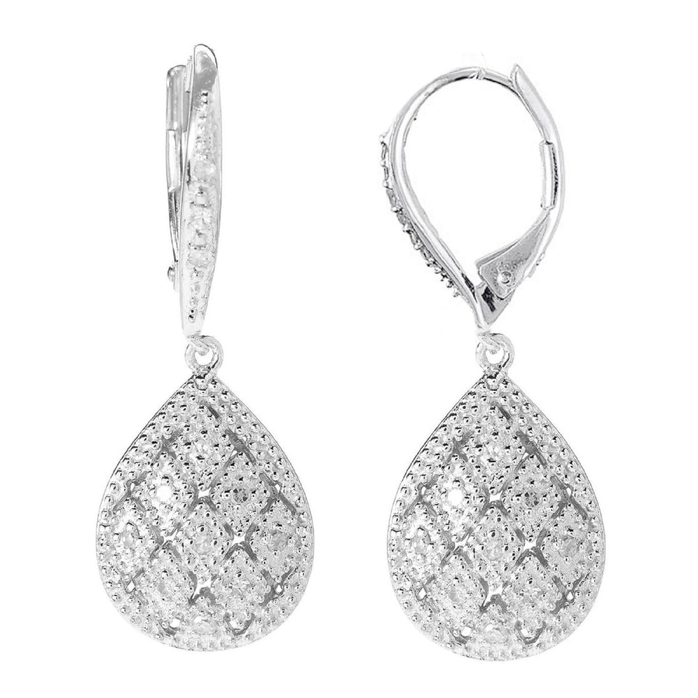 Sterling Silver with Natural White Diamond Dangle Earrings