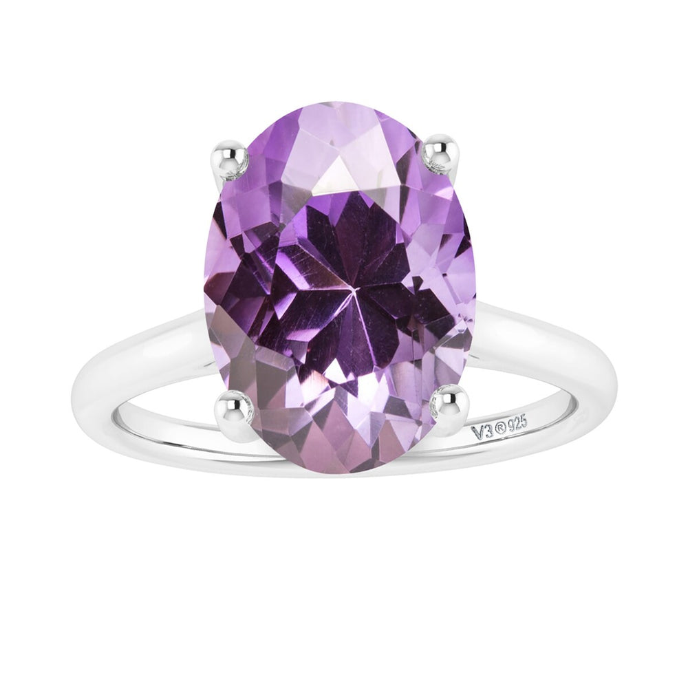 Sterling Silver with Oval Shape 2.20cttw Natural Amethyst Solitaire Ring