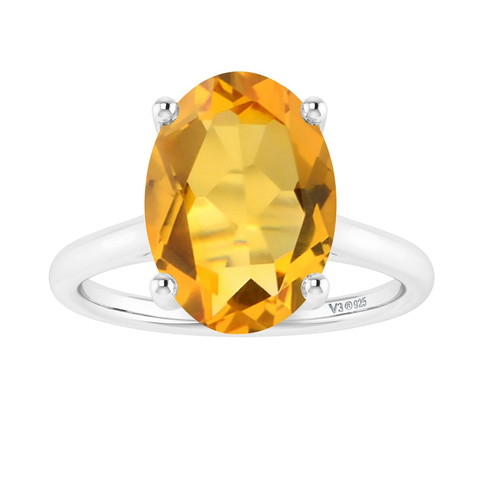 Sterling Silver with Oval Shape 2.20cttw Natural Citrine Solitaire Ring