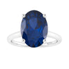 Sterling Silver with Oval Shape 3.0cttw Blue Sapphire Solitaire Ring