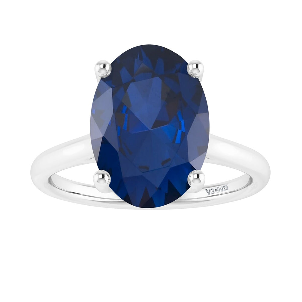 Sterling Silver with Oval Shape 3.0cttw Blue Sapphire Solitaire Ring