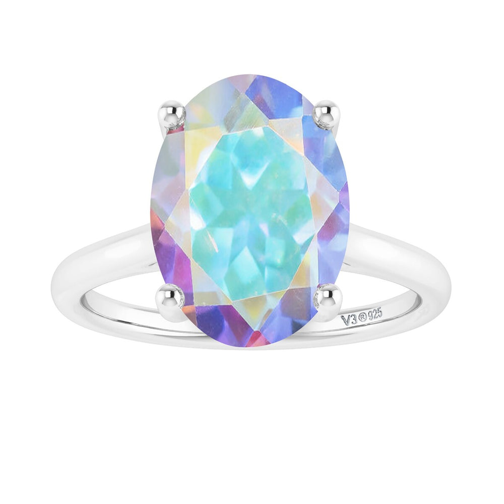 Sterling Silver with Oval Shape 3.35cttw Mercury Opal Topaz Solitaire Ring