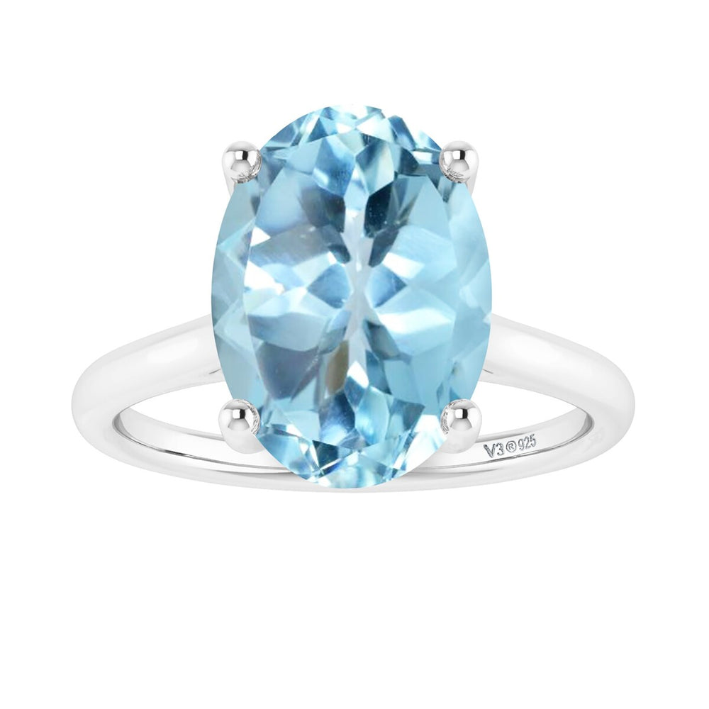 Sterling Silver with Oval Shape 3.35cttw Natural Sky Blue Topaz Solitaire Ring