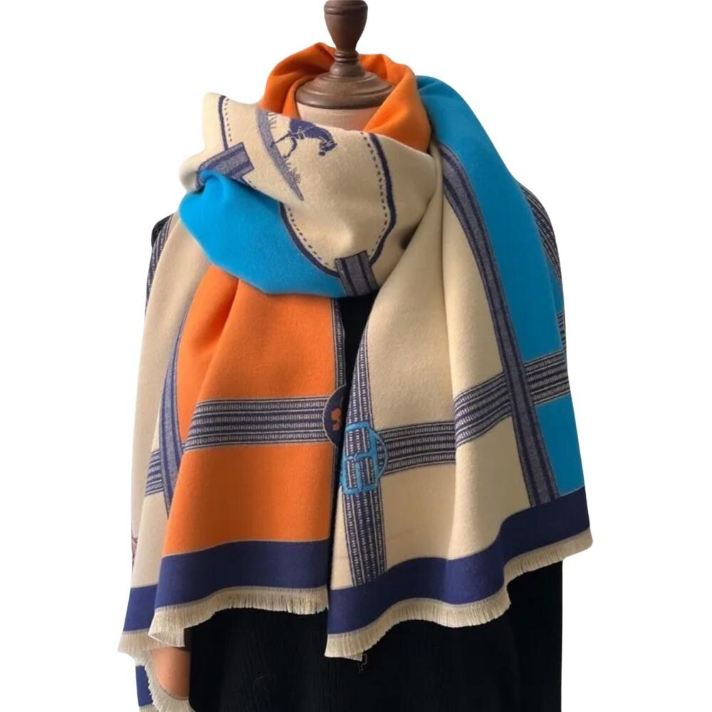 Striped Horse Fringe-Trimmed Scarf in Orange