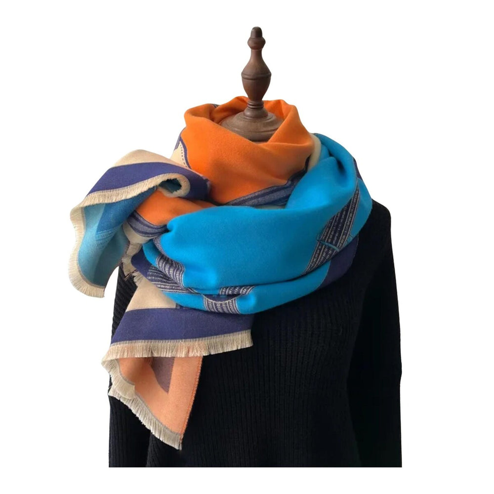 Striped Horse Fringe-Trimmed Scarf in Orange