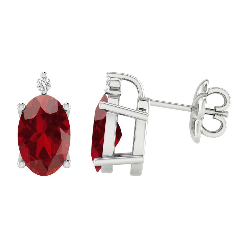 Stud Earrings in Sterling Silver 1.35Ct Natural Garnet and White Diamond for Gifts