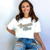 Summer Vibes Colorful Cursive Garment Dyed Tee