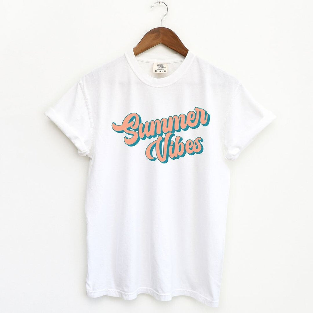 Summer Vibes Colorful Cursive Garment Dyed Tee