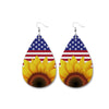 Sunflower, Stars Stripes Faux Leather Teardrop Earrings