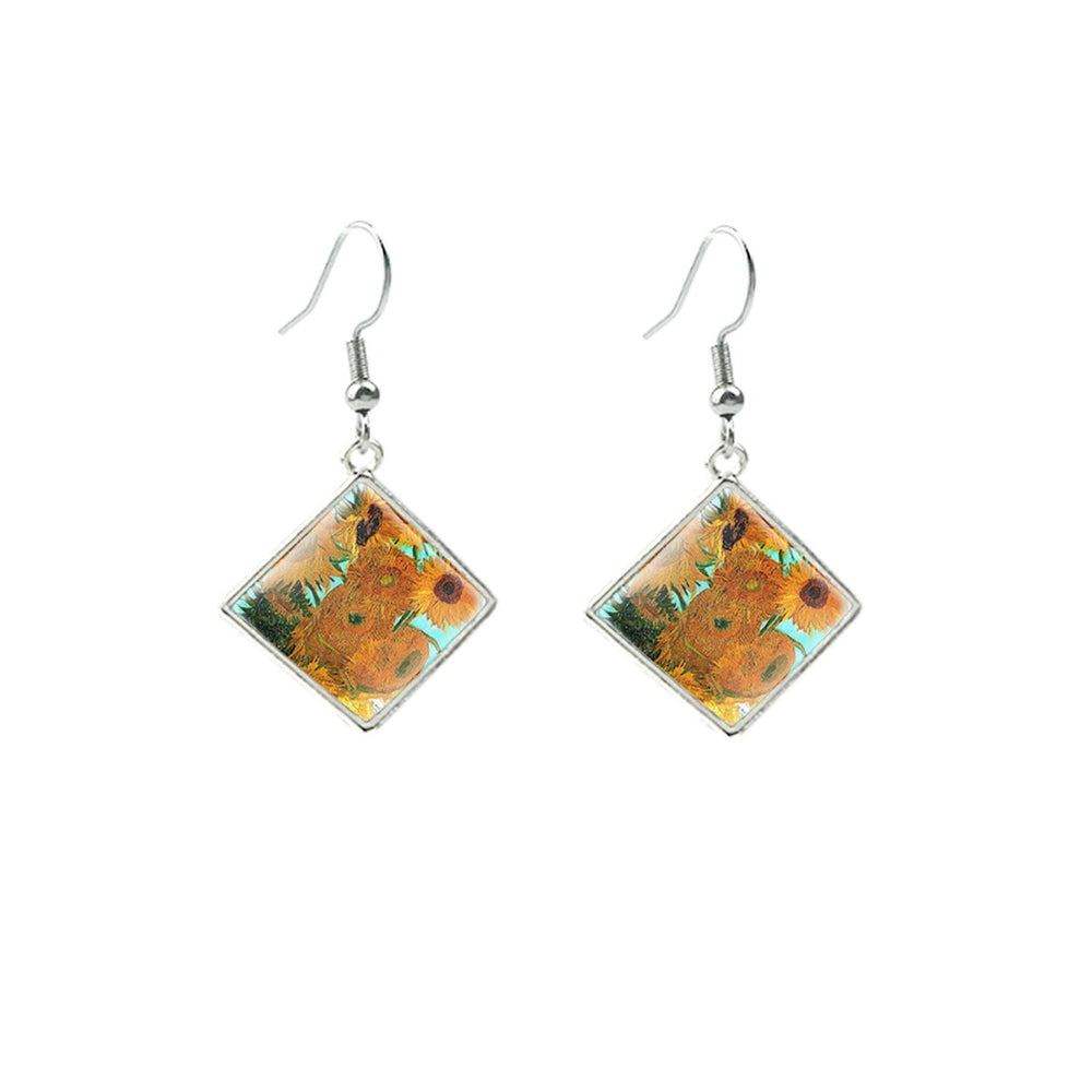 Sunflowers Diamond Shaped Drop Earrings