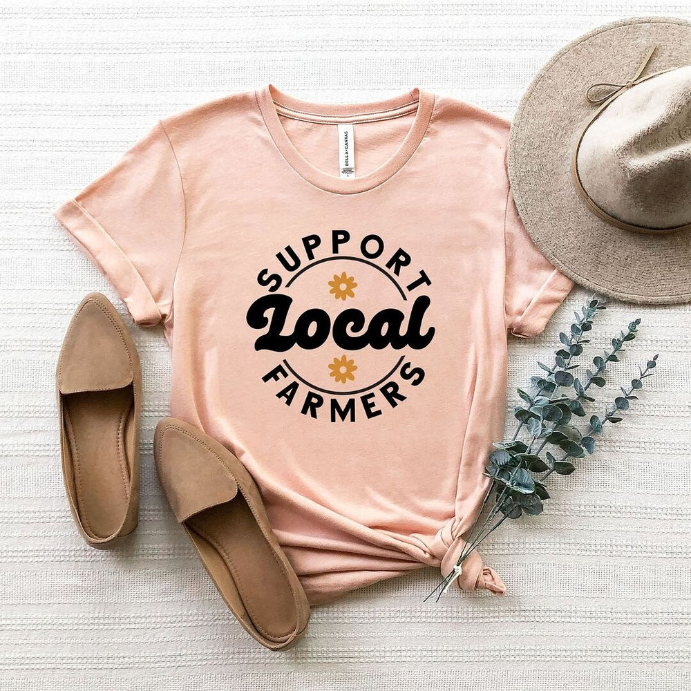 Support Local Farmers Flowers Short Sleeve Crewnneck Tee