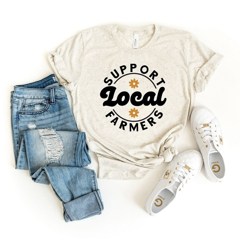 Support Local Farmers Flowers Short Sleeve Crewnneck Tee