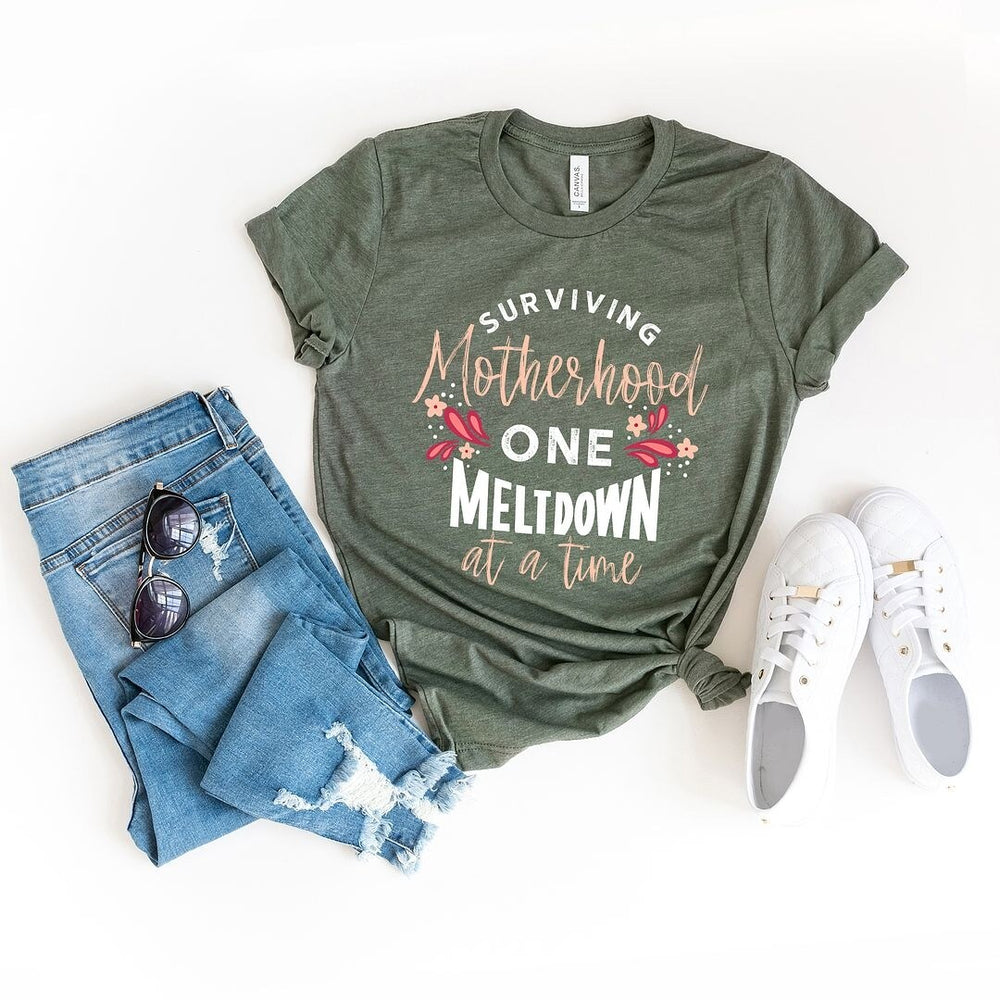 Surviving Motherhood Colorful Short Sleeve Crewnneck Tee