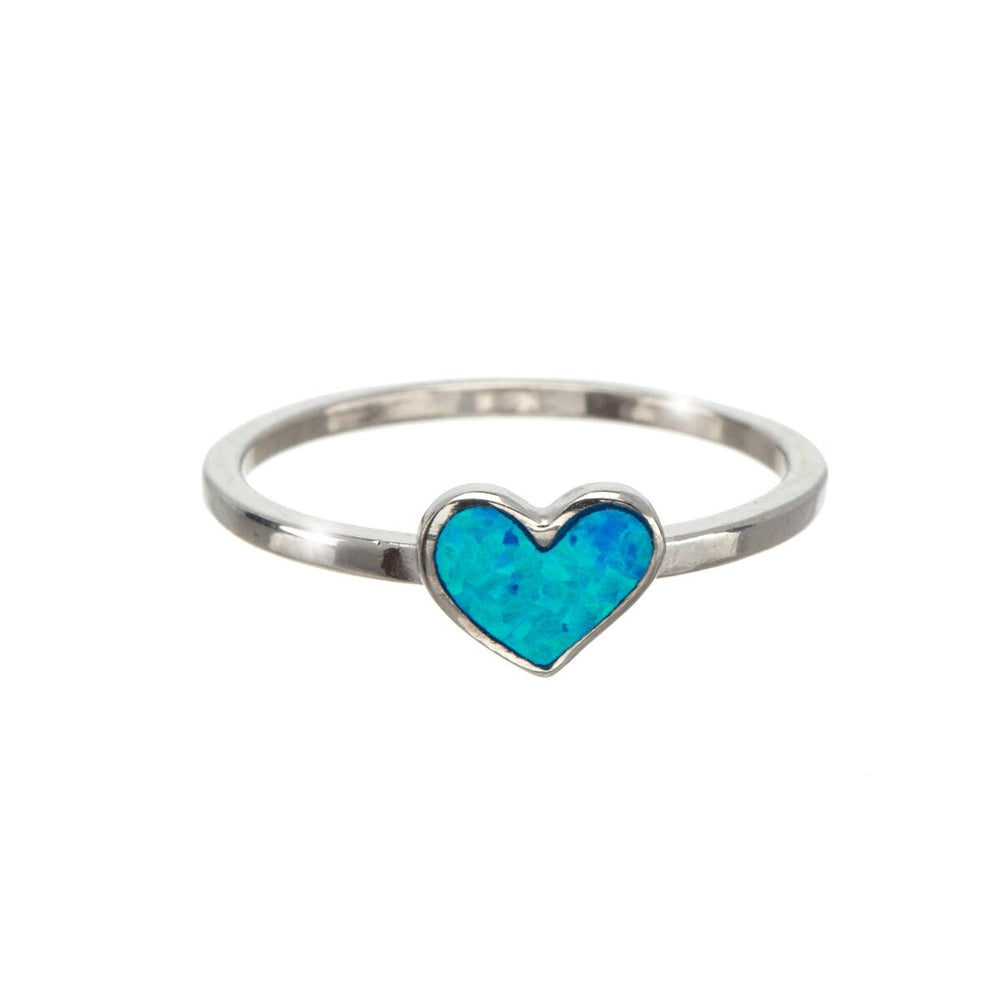 Synthetic Blue Fire Opal & Sterling Silver Heart Ring