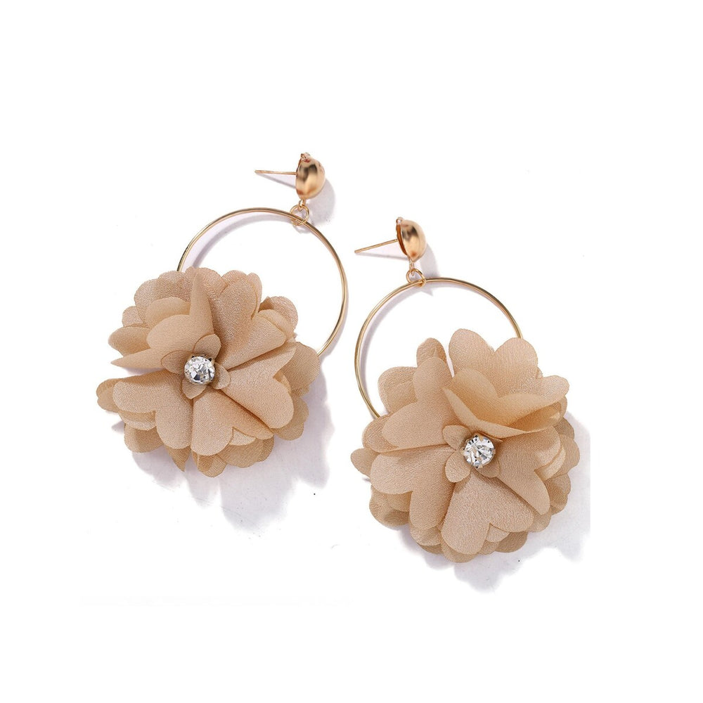 Tan Layered Flower Statement Drop Earrings