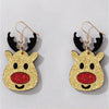 Tan & Red Glittering Reindeer Drop Earrings