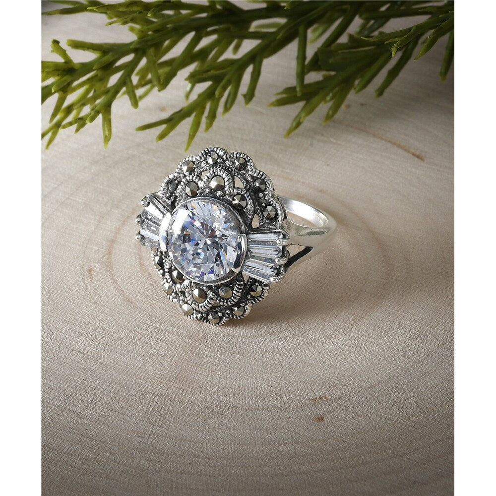 Tang & Song Oval Art-Decto Marcasite and CZ Ring